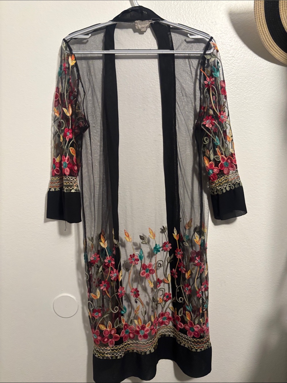 Sheer Black Embroidered Floral Duster - Women Accessories - Picture 3 of 3